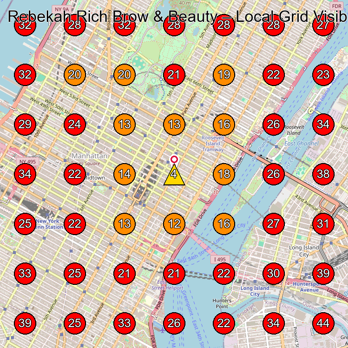 Rebekah Rich Brow & Beauty GeoGrid visibility map for Beauty Salon in New York